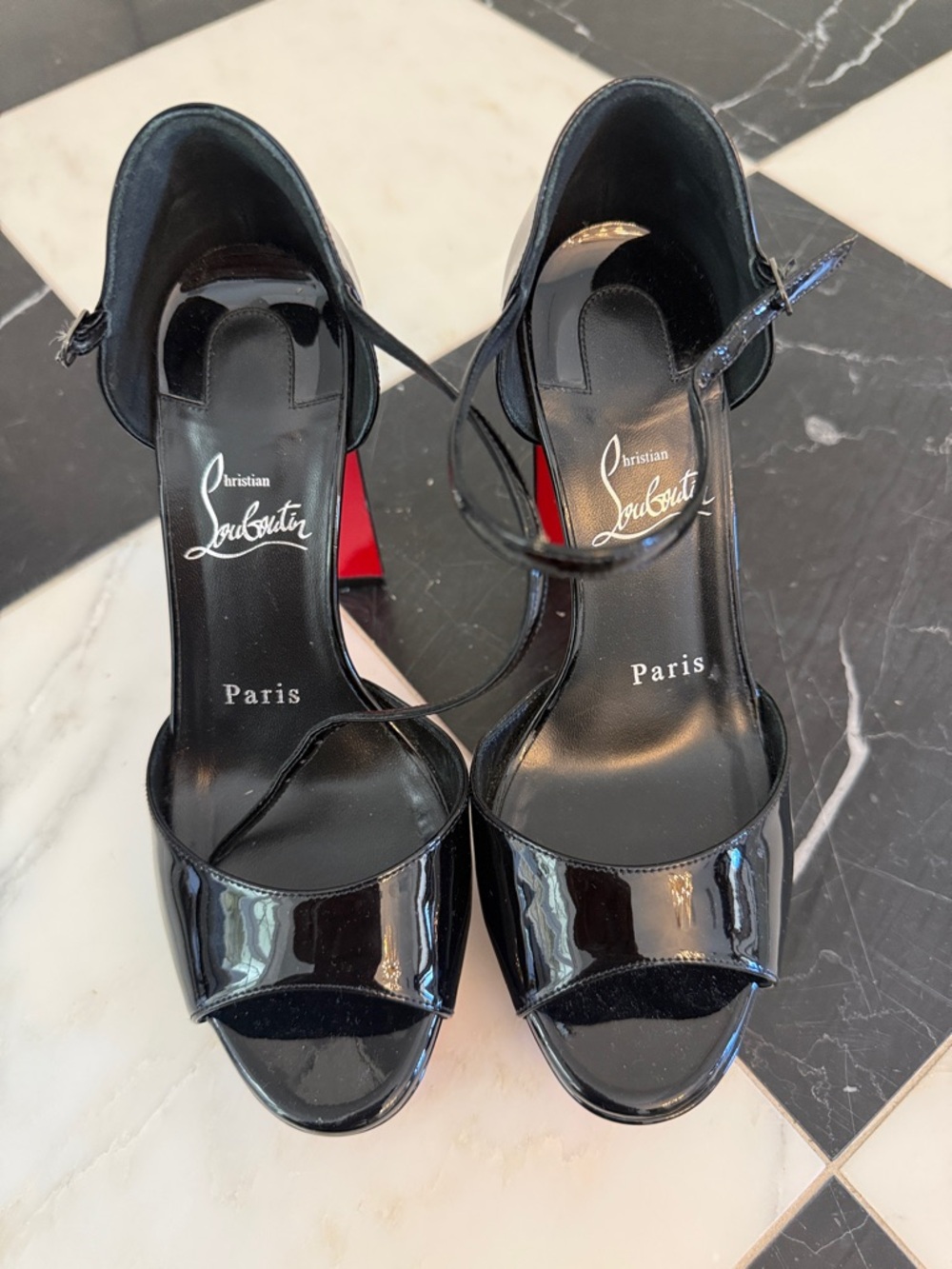 Christian Louboutin Sandaloo Black Patent Platform Sandals with Red Sole - Picture 3 of 6